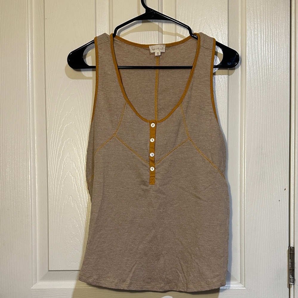 Hem & Thread Tan Tank Top with Gold Trim